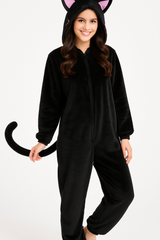 Cozy Black Cat Zipster Halloween Costume for Adults S/M