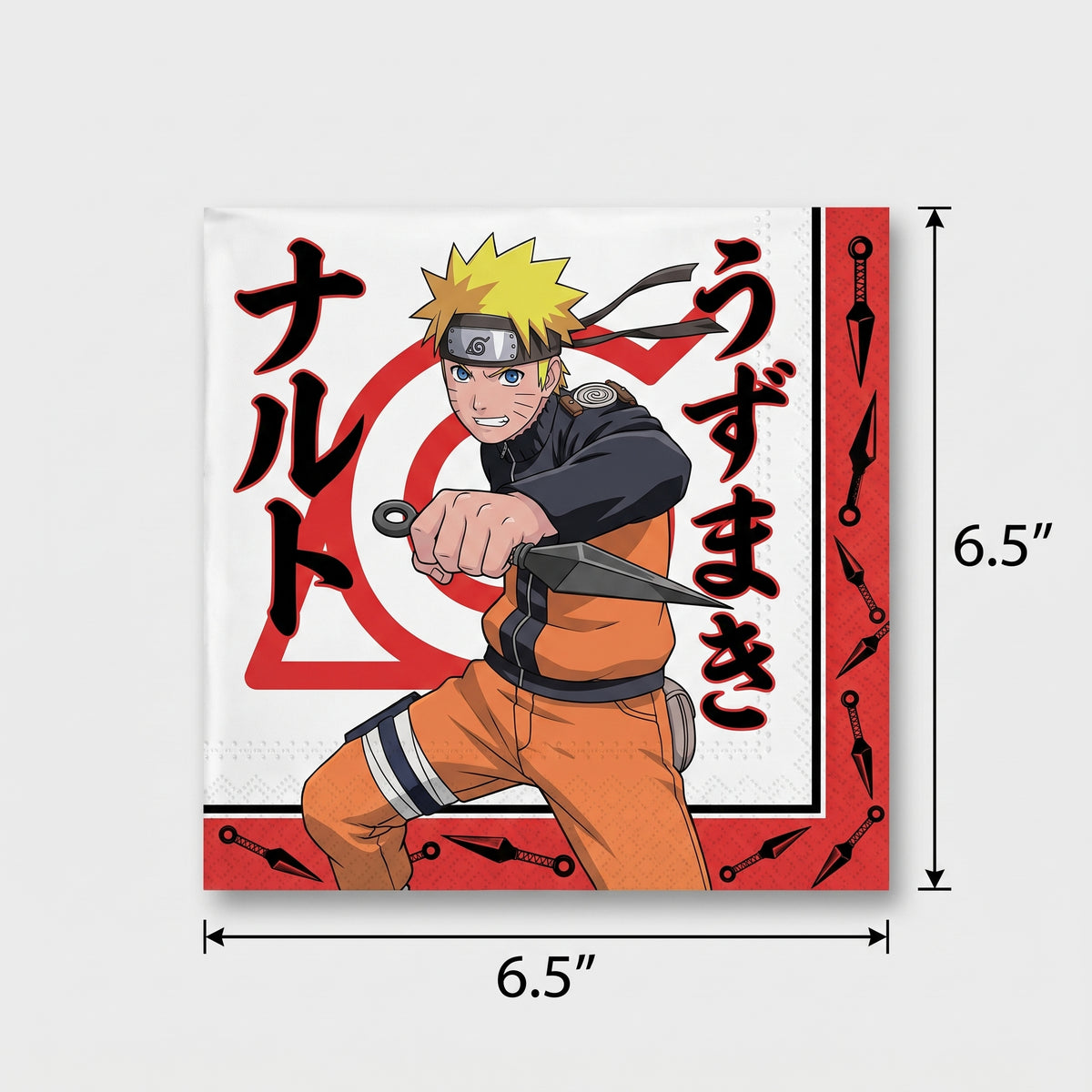 Naruto Anime Lunch Napkins - 6.5 In. x 6.5 In. - 16 Pack for Birthday Parties