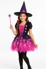 Kids' Light-Up Sparkle Witch Costume with Hat and Wand