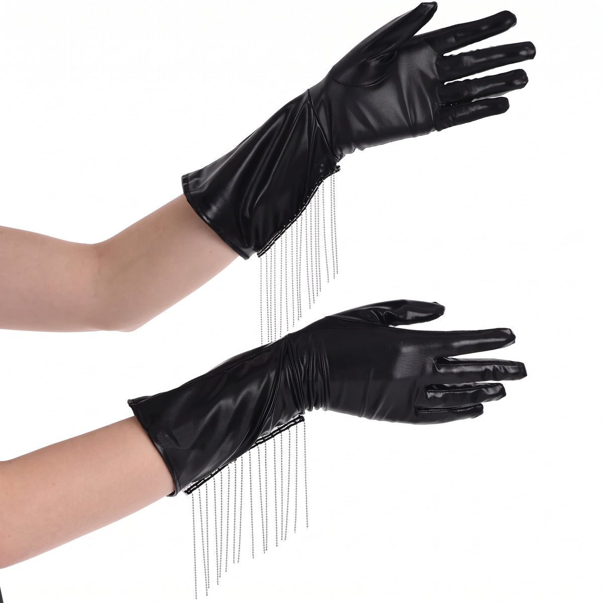 Cowgirl Glam Halloween Gloves with Ball Chain Fringe