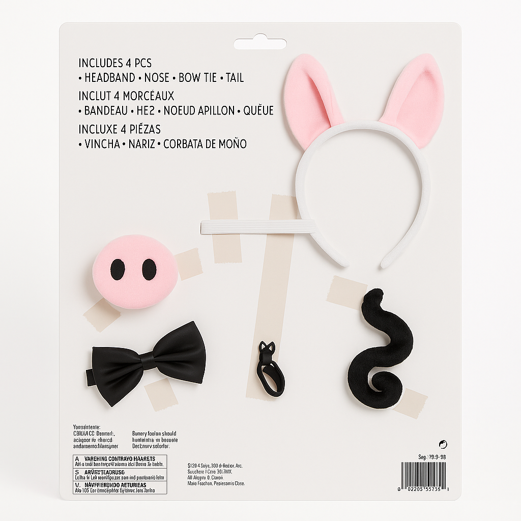 Kids' Pig Sound Costume Kit with Headband, Bow Tie, Tail & Nose