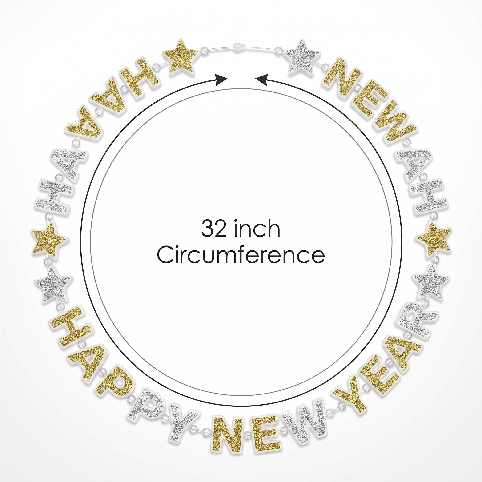 Glittering "Happy New Year" Bead Necklace - Gold & Silver, 32"