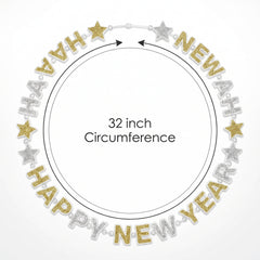 Glittering "Happy New Year" Bead Necklace - Gold & Silver, 32"