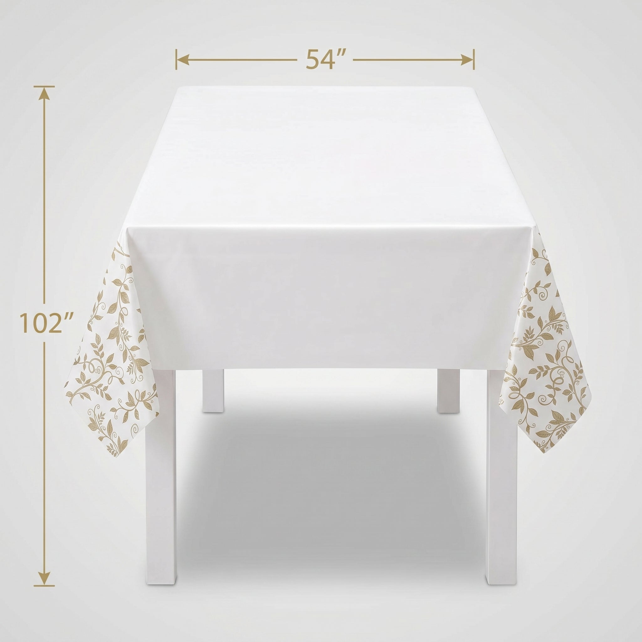 50th Anniversary White and Gold Plastic Table Cover - Elegant Floral Vine Rectangular Party Tablecloth, Wipeable Disposable Tablecloth for Wedding Anniversary Decor, 54 x 102