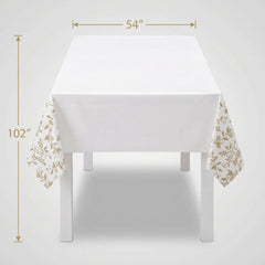 50th Anniversary White and Gold Plastic Table Cover - Elegant Floral Vine Rectangular Party Tablecloth, Wipeable Disposable Tablecloth for Wedding Anniversary Decor, 54 x 102