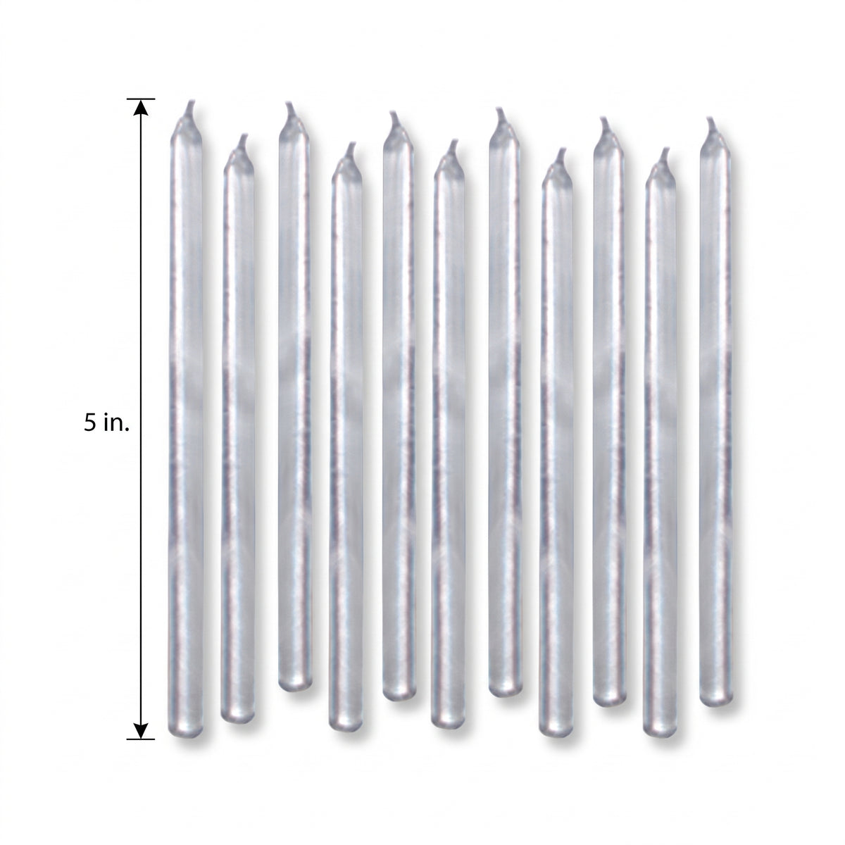 Elegant Silver Tall Birthday Candles, 5-Inch, 12-Pack