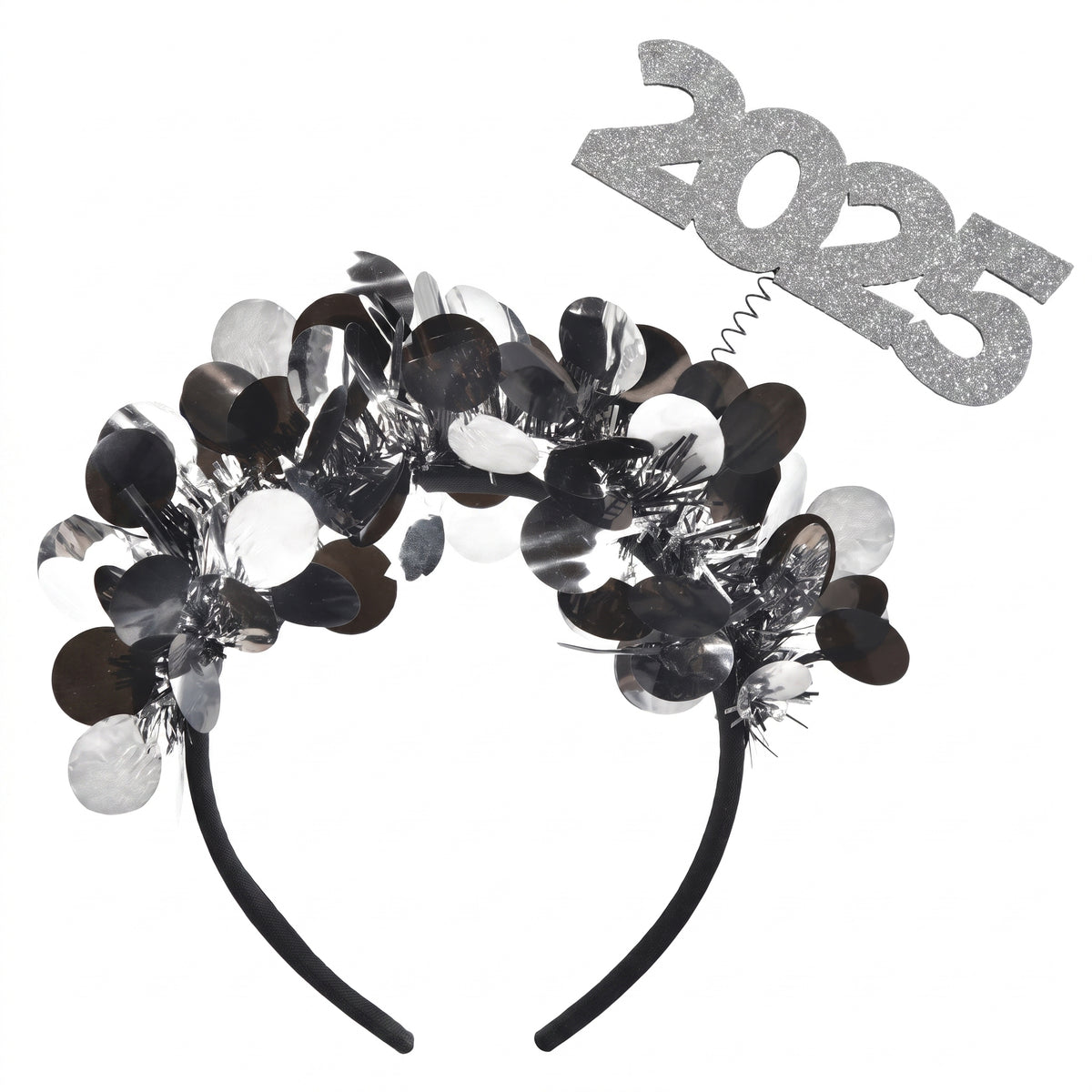 Sparkling "2025" New Year's Eve Headband - Black & Silver