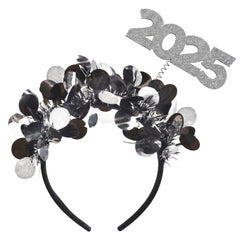 Sparkling "2025" New Year's Eve Headband - Black & Silver