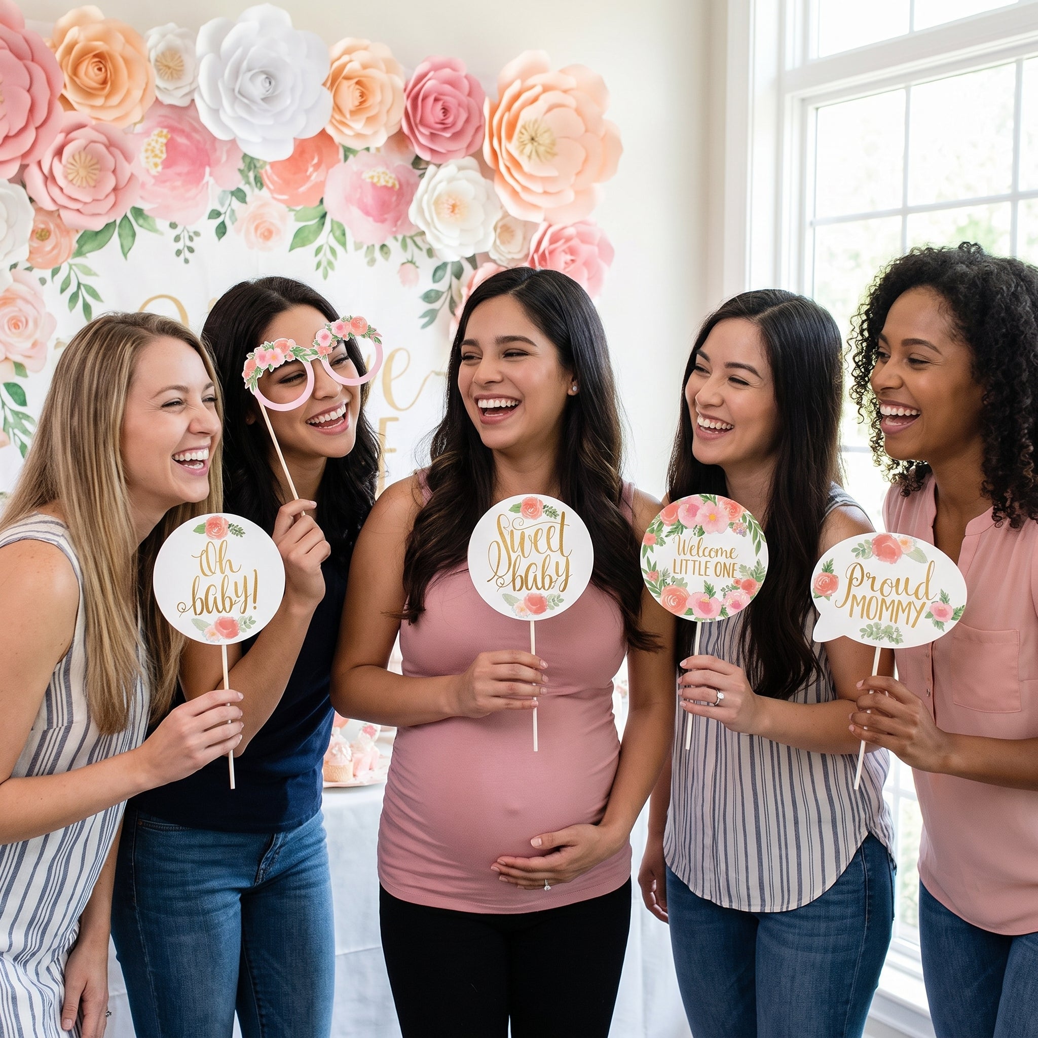 Floral Baby Shower Photo Booth Props - 13 Pack