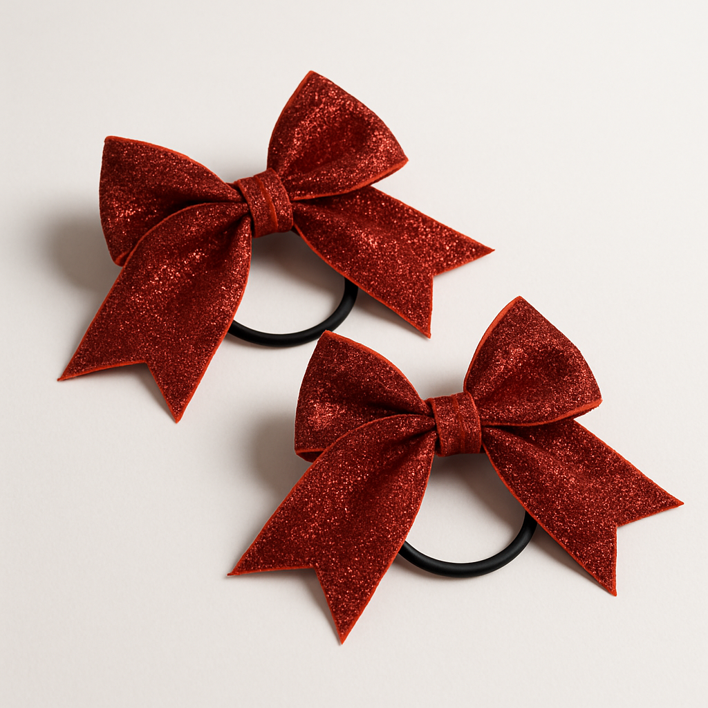 Glittery Red Bow Hair Ties - Set of 2