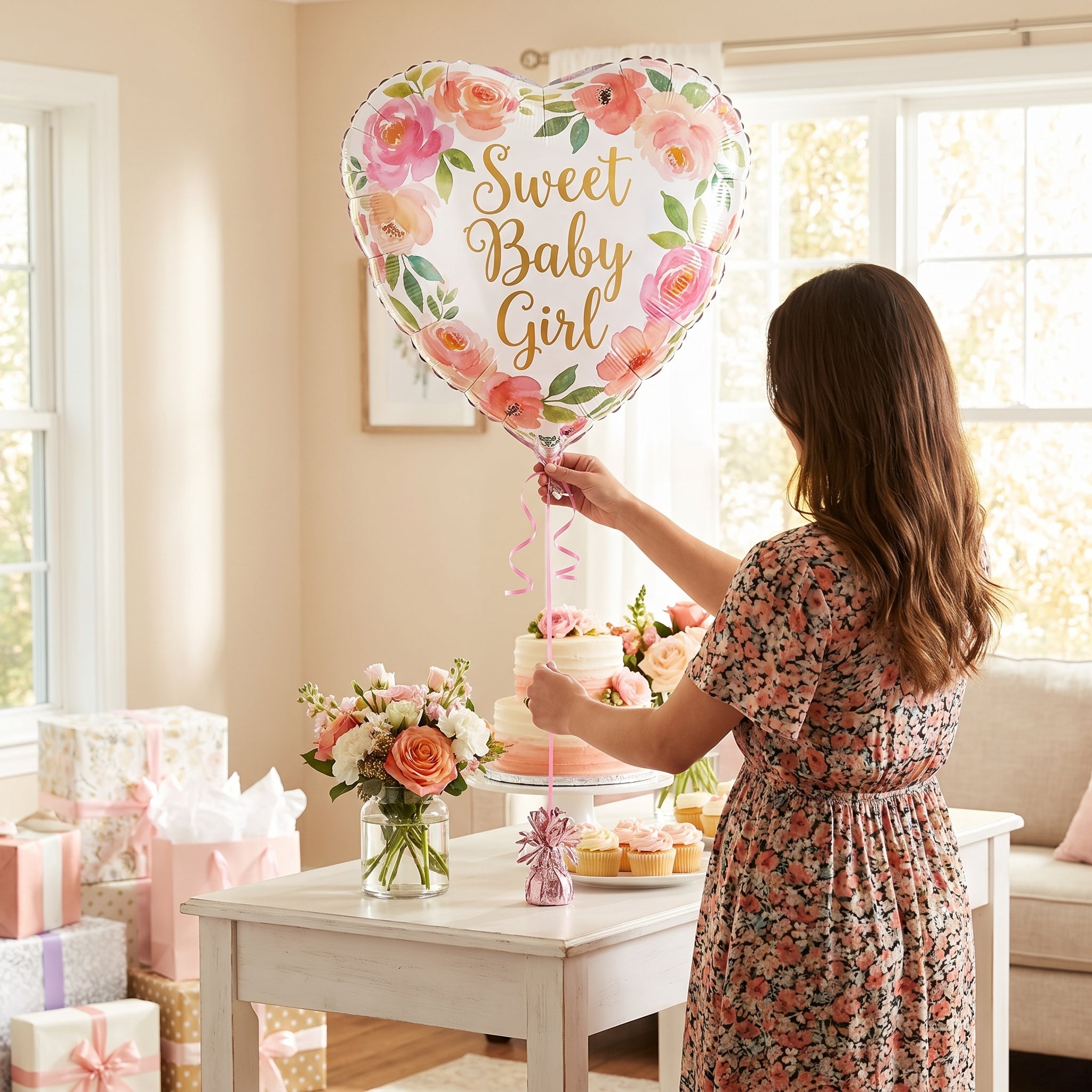 Sweet Baby Girl Floral Foil Balloon