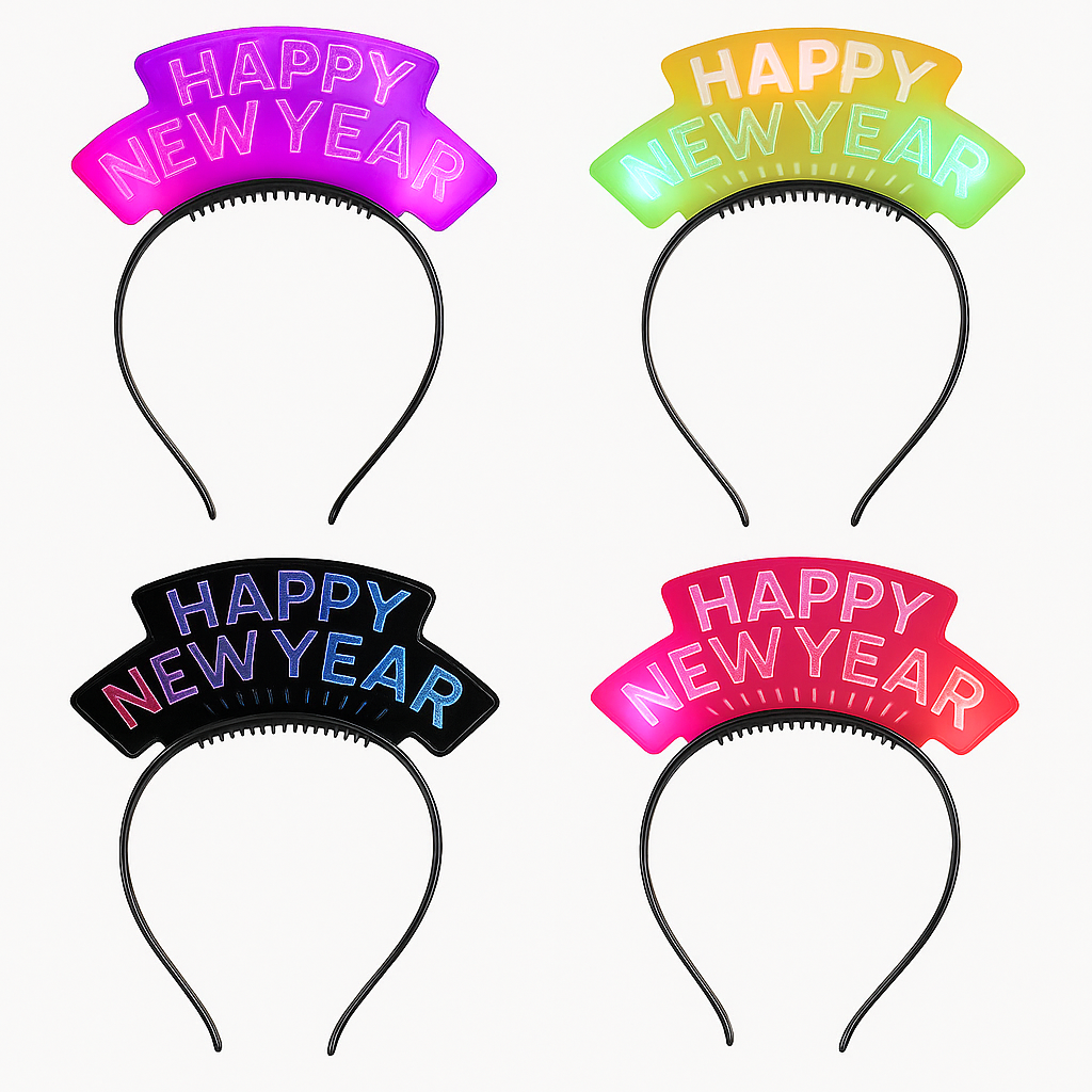 "Happy New Year" Flashing LED Headband, Multi-Coloured