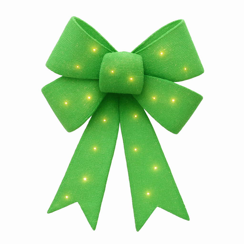 Elegant Green Fabric Bow with Lights - 21" Masquerade D√©cor