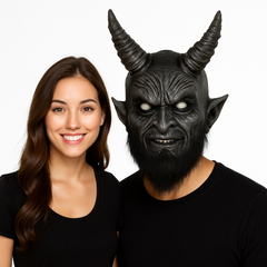 Sinister Black Devil Mask - Halloween Horror Prop