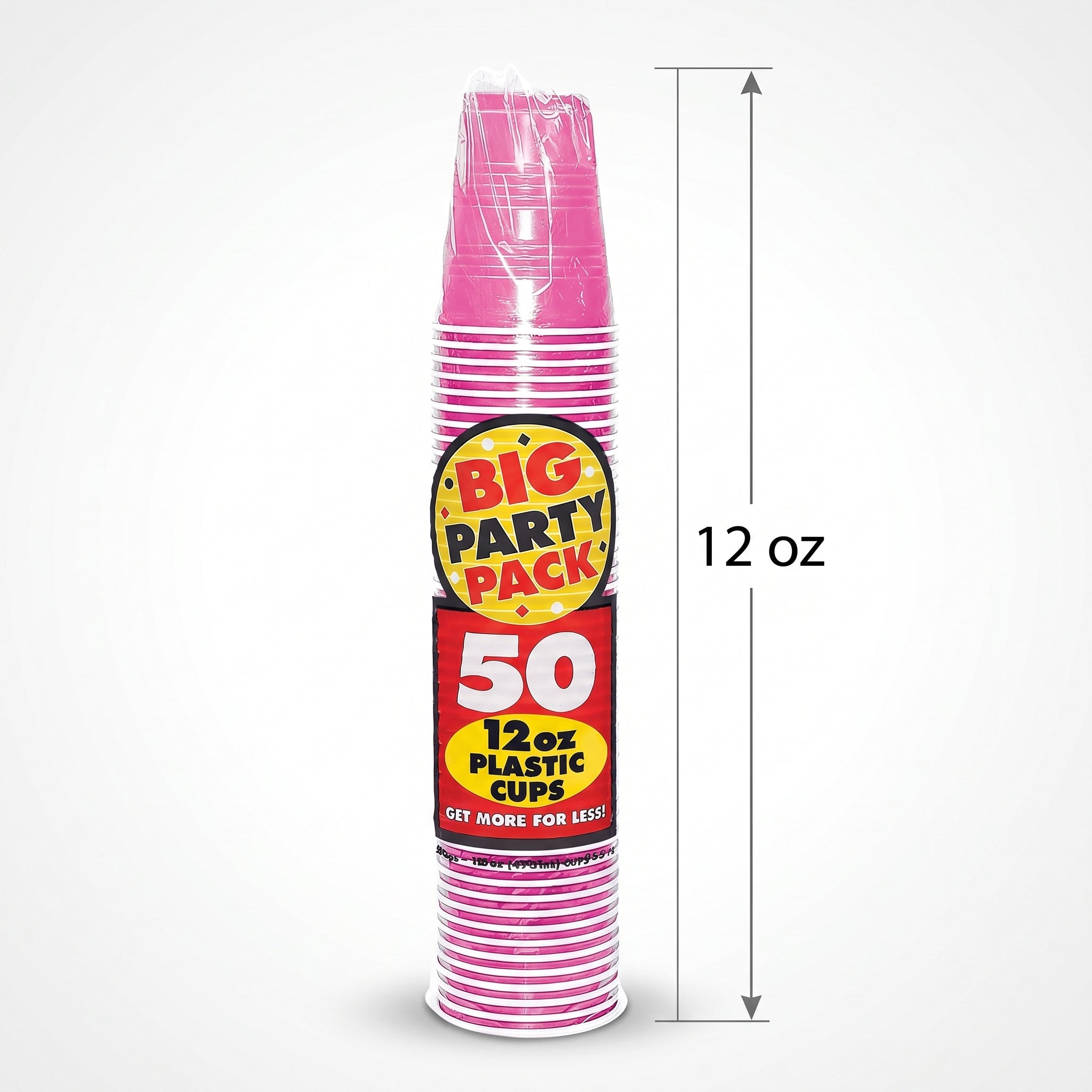 Bright Pink 12oz Plastic Party Cups - 50 Pack