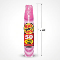 Bright Pink 12oz Plastic Party Cups - 50 Pack