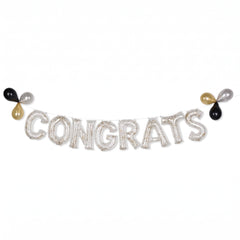 "Congrats" Silver Glitter Confetti Air-Filled Balloon Banner