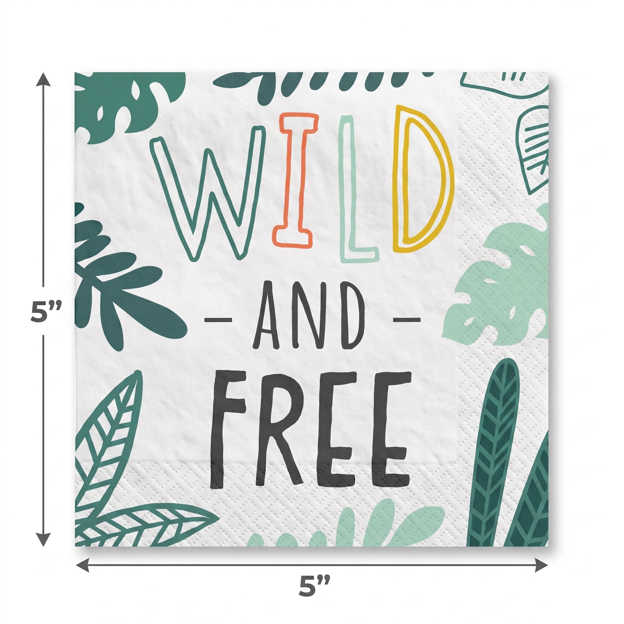 Get Wild Jungle Beverage Napkins - "Wild & Free!" Design, 16-Pack - 5 In. X 5 In.