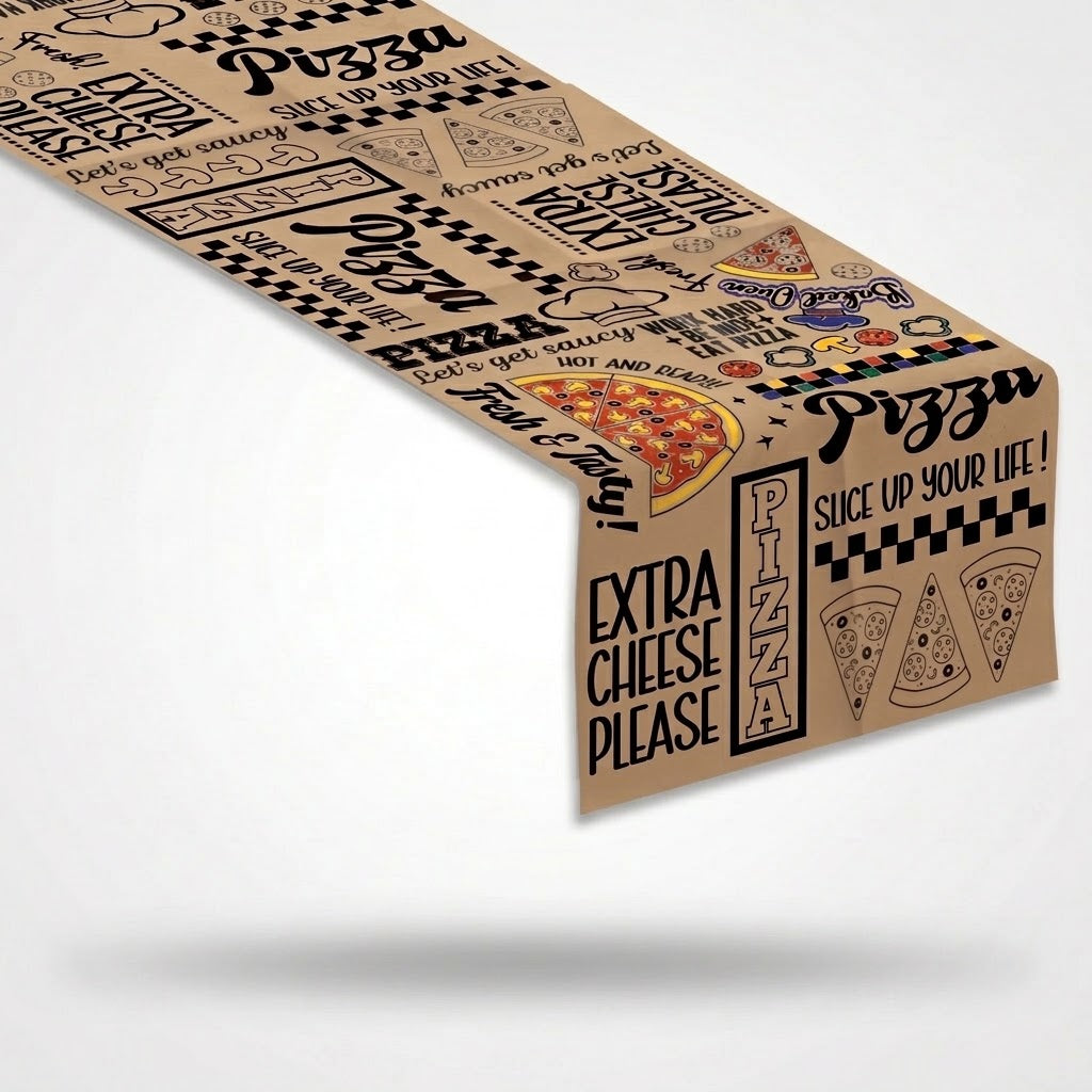 Pizza Party Kraft Paper Table Runner with Crayons, 13x72 Inches