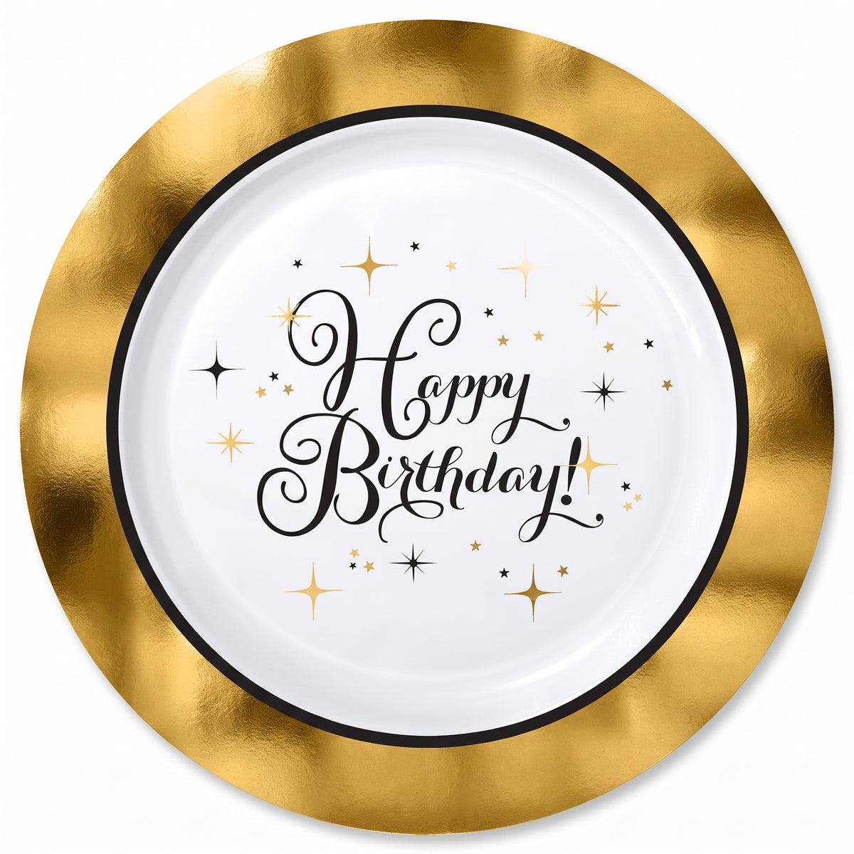 Metallic Gold Birthday Premium Plastic Dessert Plates - 10 Pack