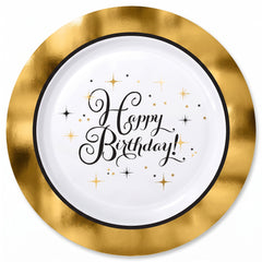 Metallic Gold Birthday Premium Plastic Dessert Plates - 10 Pack