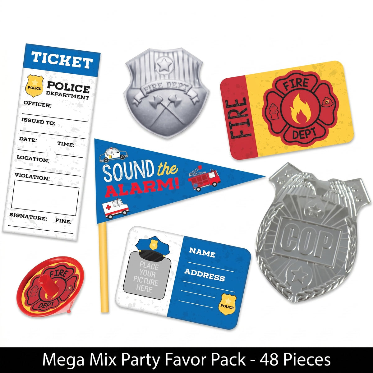 First Responders "Sound the Alarm" Mega Mix Party Favor Pack, 48 Pieces