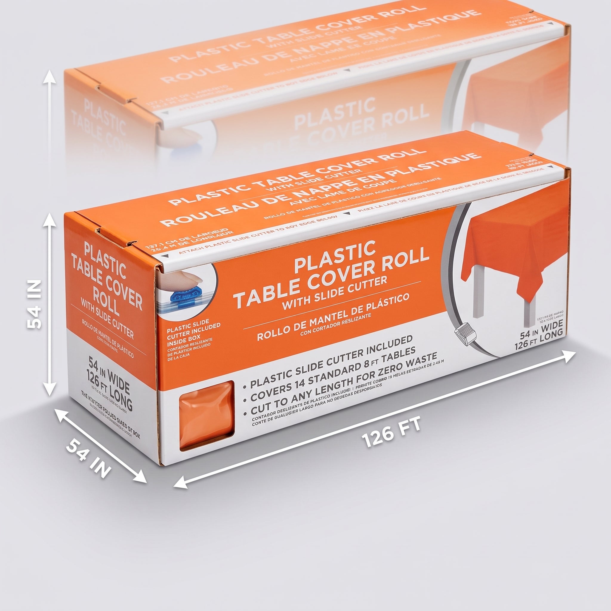 Orange Plastic Table Cover Roll with Slide Cutter - 54 in x 126 ft