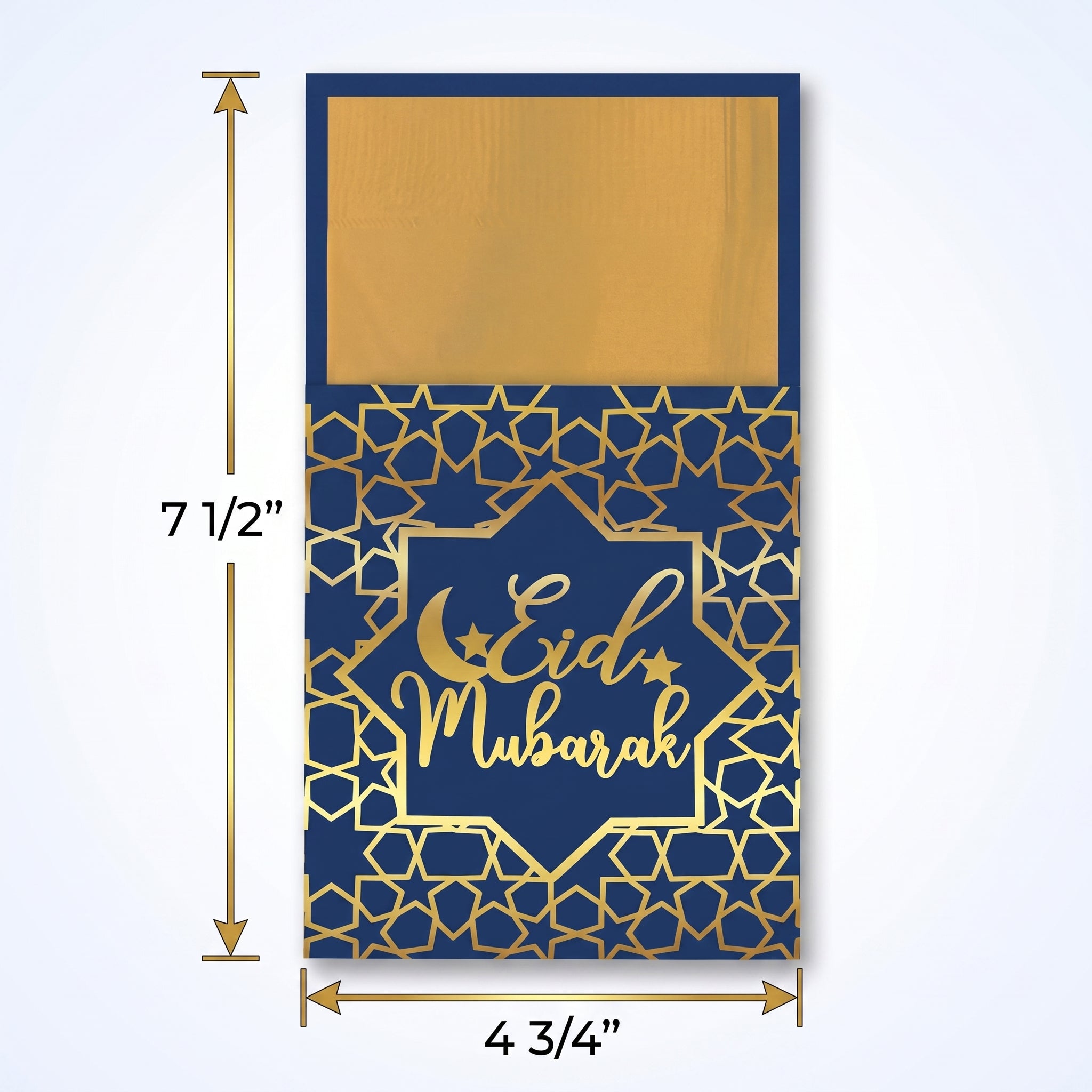 "Eid Mubarak" Cutlery Holders, Blue/Gold, 7.5-in, 12 Pack