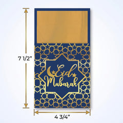"Eid Mubarak" Cutlery Holders, Blue/Gold, 7.5-in, 12 Pack