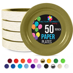 10" Gold Solid Color Paper Plates - Pack of 10