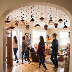 Orange Graduation Swirl Hanging Decorations - 12 Pack