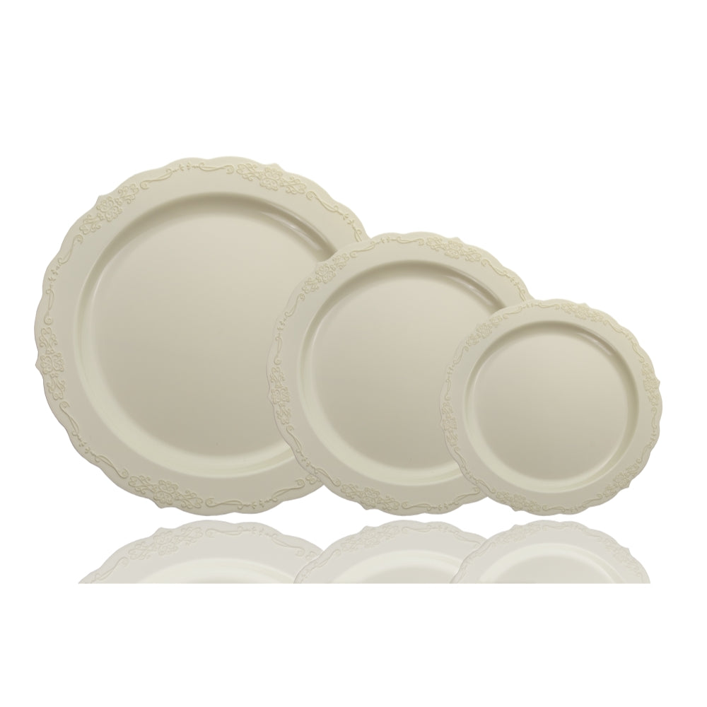 10 In. Ivory Victorian Design Plates - 20 Ct.