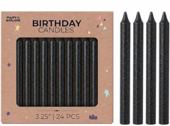 Black Glitter Spiral Birthday Candles - 24 Pack