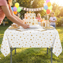 Gold Star Flannel-Backed Vinyl Fitted Tablecloth for Birthdays