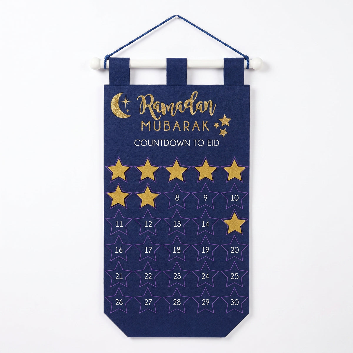 "Ramadan Mubarak" Countdown to Eid Felt Banner - Blue & Gold