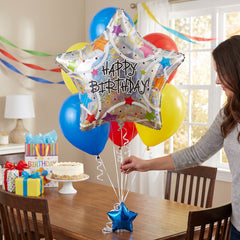 Star Shaped Holographic Happy Birthday Foil Balloon - 18 Inch