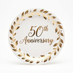50th Anniversary Round Metallic Paper Plates, 7-Inch, 8-Pack