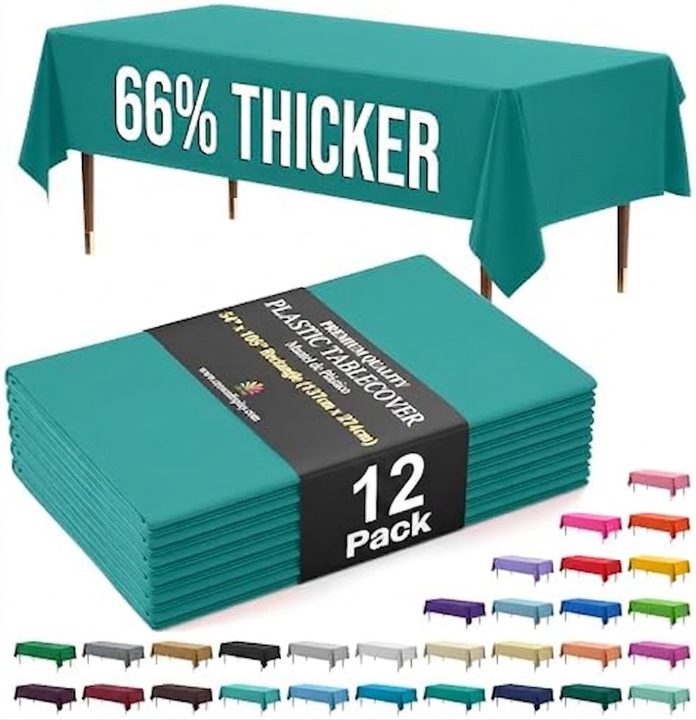 Premium Teal Plastic Table Covers | 12 Pack | 54 in. x 108 in.