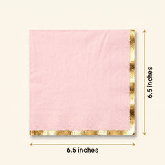Elegant Pink and Gold Hot Stamped Luncheon Napkins - 6.5 In. x 6.5 In.