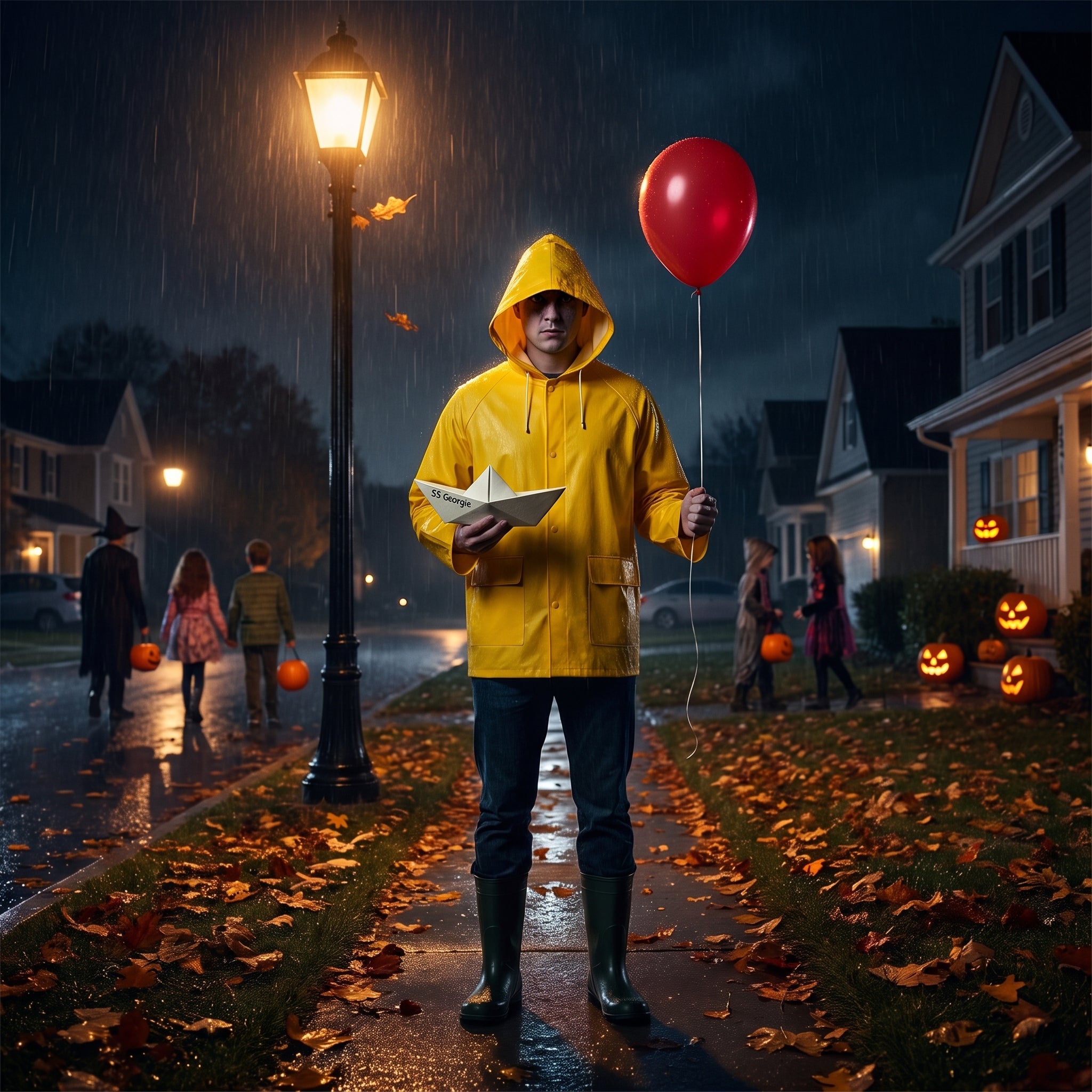 Adult Georgie Raincoat Costume Set from IT Movie