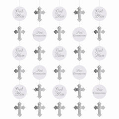 White and Silver Communion Hanging String Decorations, 5-ft, 5-Pack