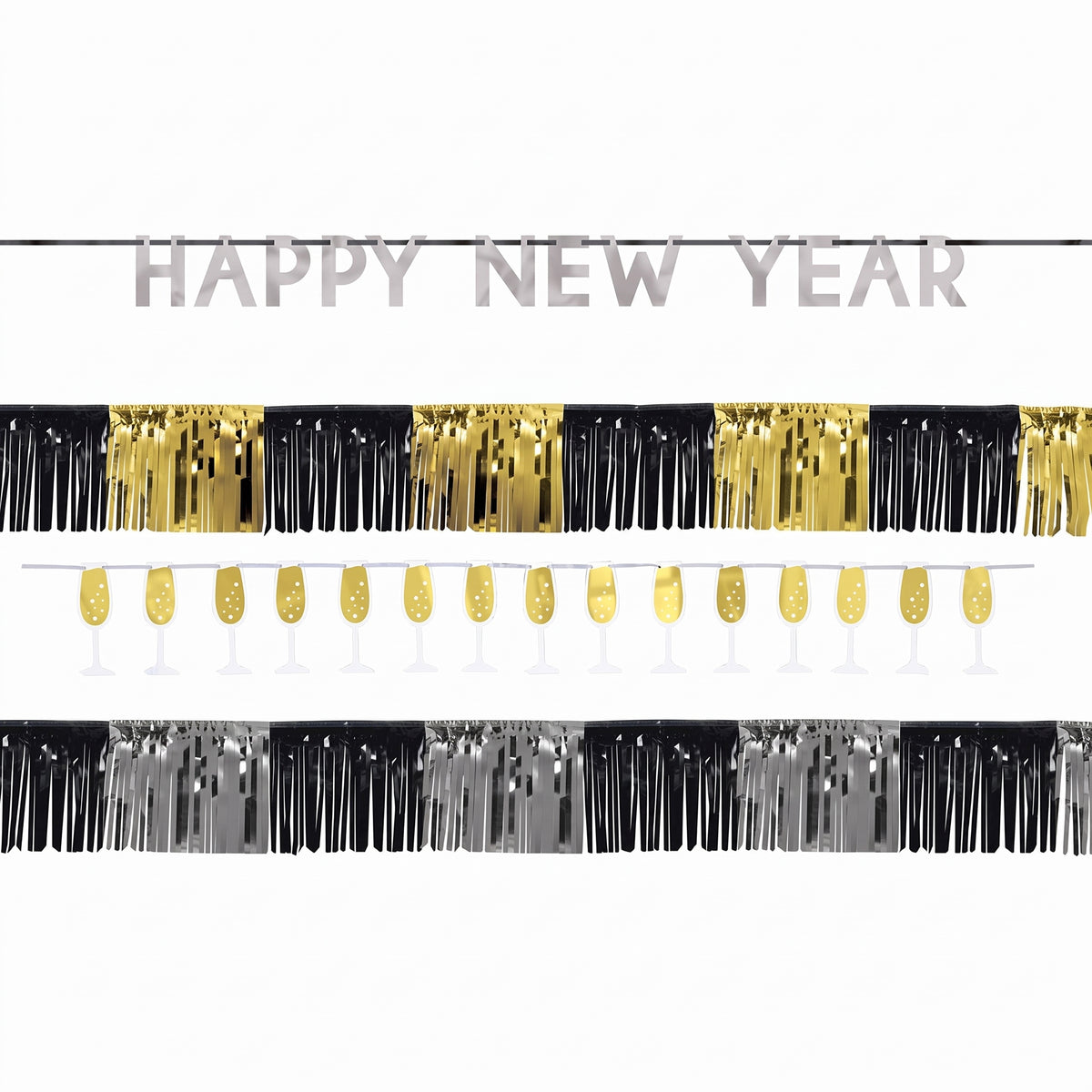 Festive New Year's Eve Banner Kit - Gold, Silver, & Black