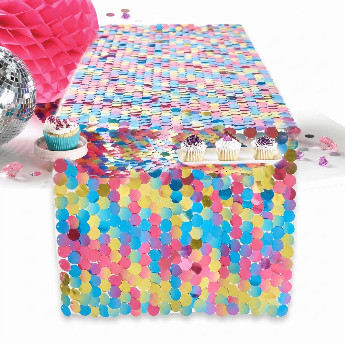 Sparkling Sequin Table Runner - Multicolored, Reusable, 13" x 6'