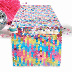 Sparkling Sequin Table Runner - Multicolored, Reusable, 13" x 6'