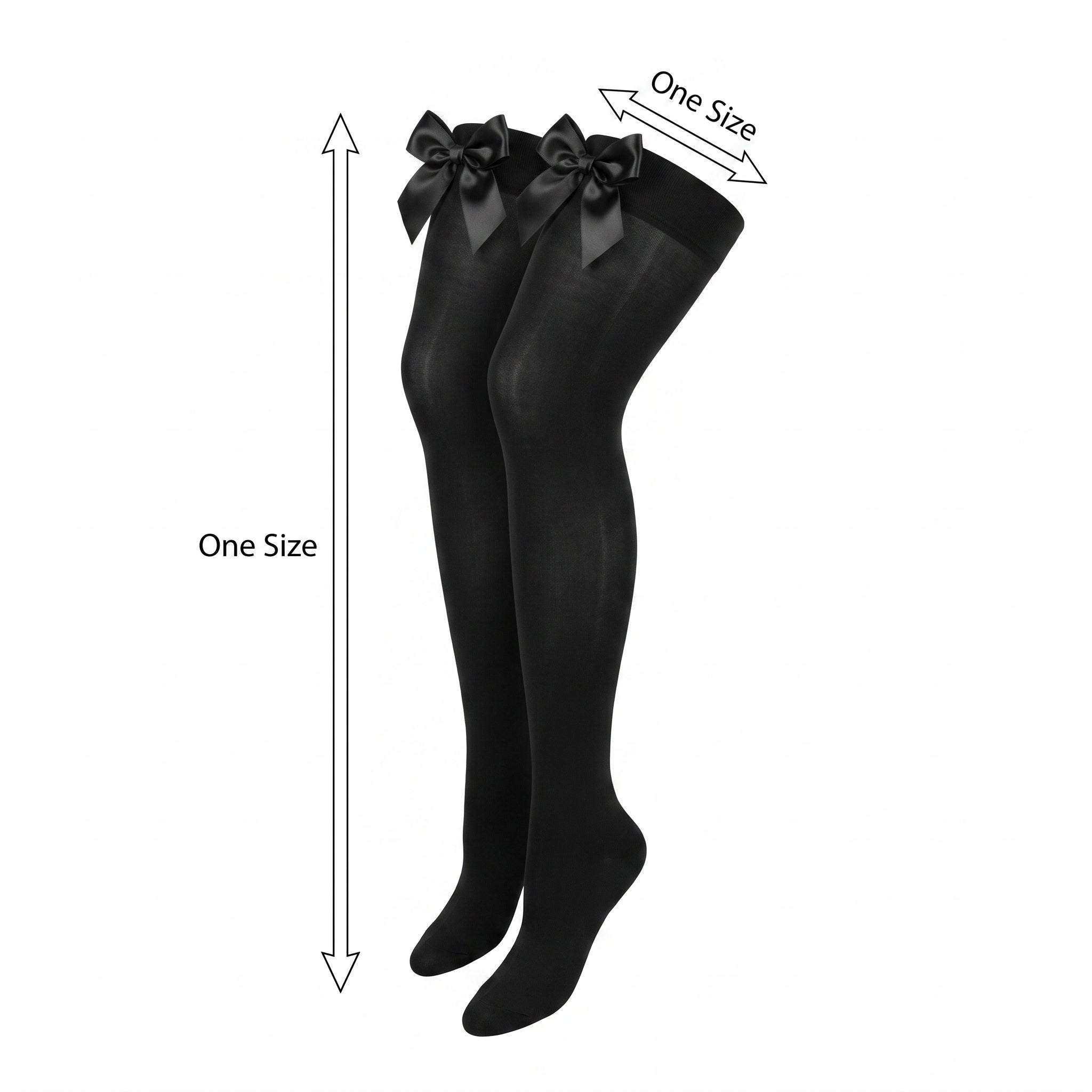 Black Satin Bow Thigh Highs - One Size