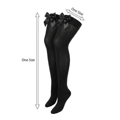Black Satin Bow Thigh Highs - One Size