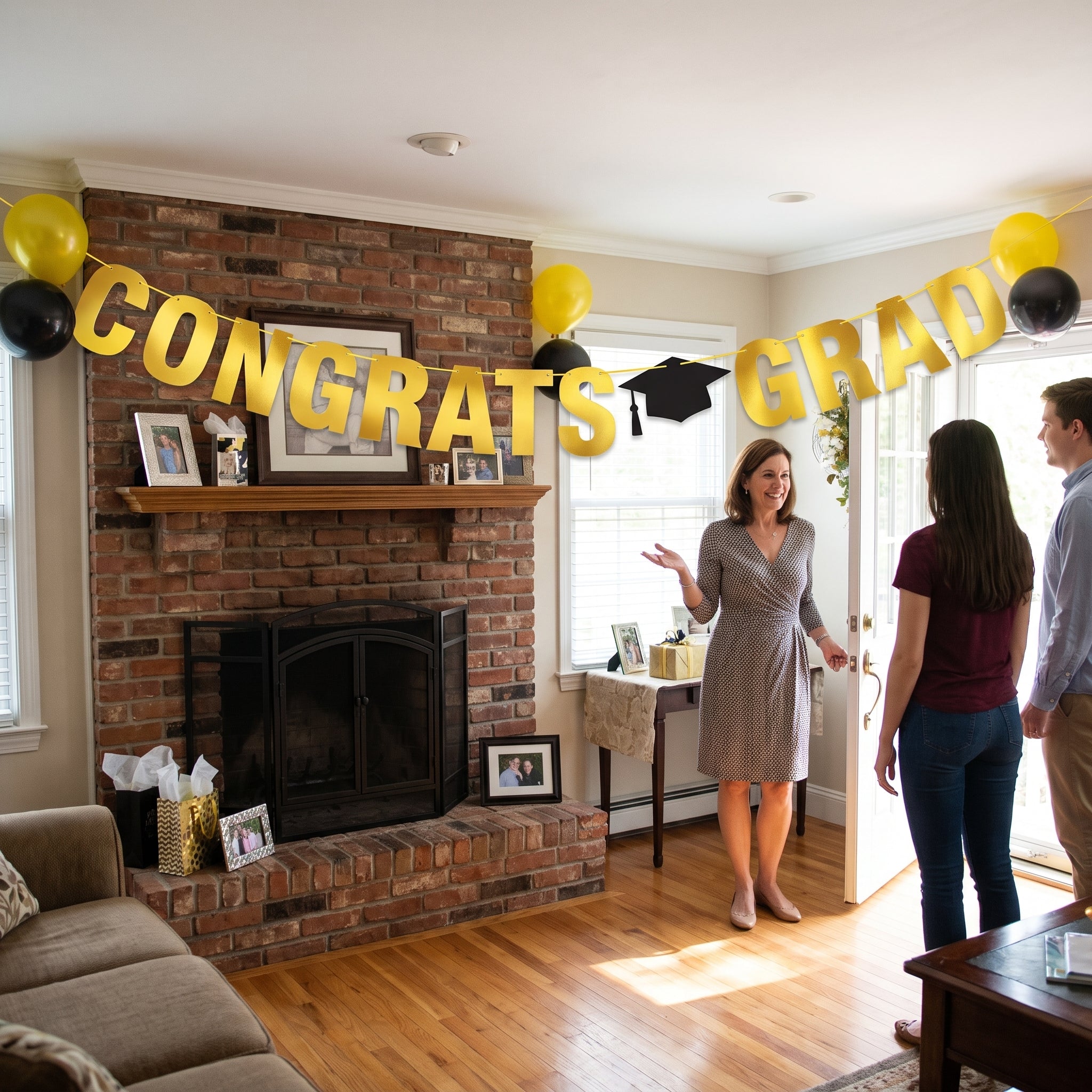 "Congrats Grad" Yellow Letter Banner Decoration for Graduation