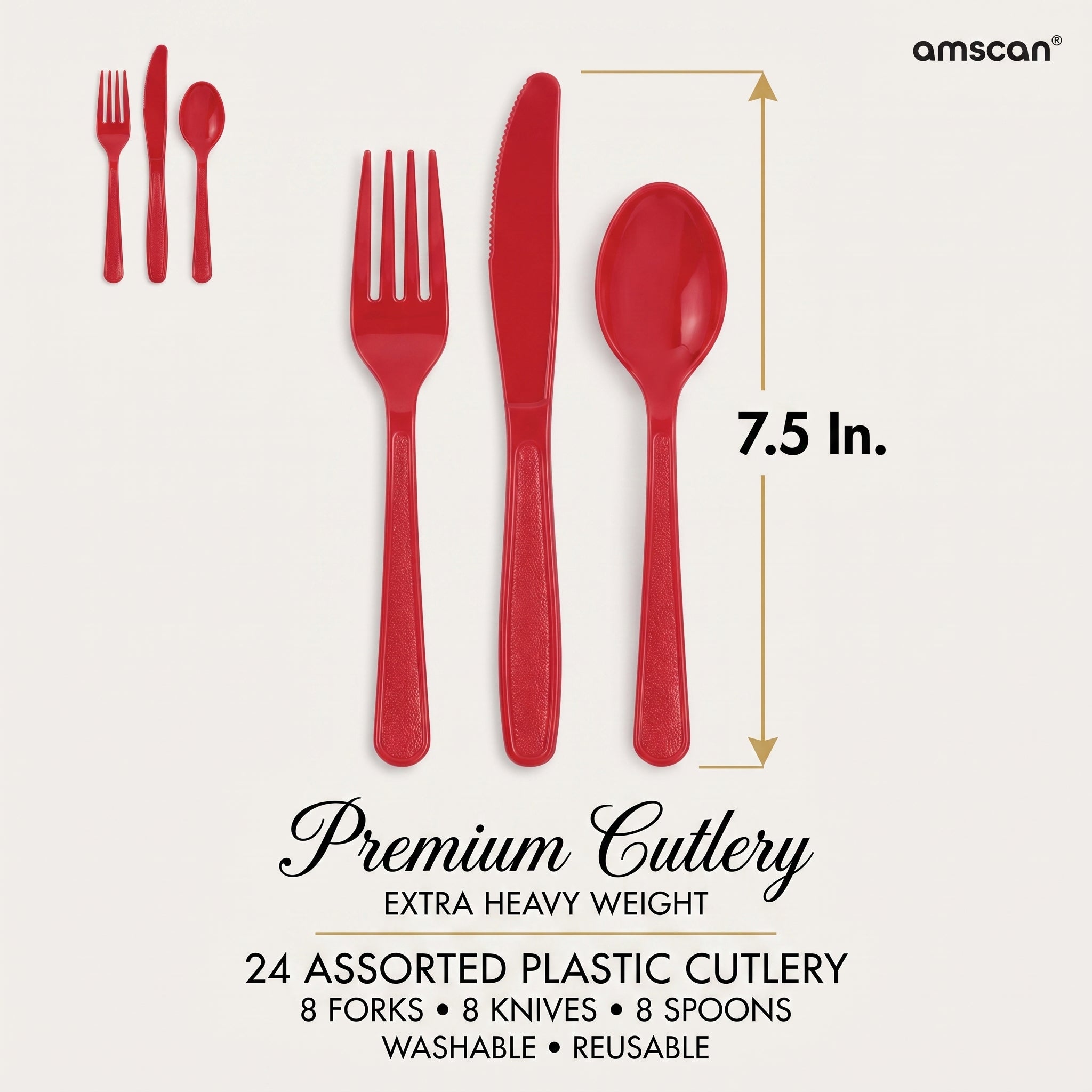 Vibrant Red Heavyweight Plastic Cutlery - 7.5 in. - 24 Count