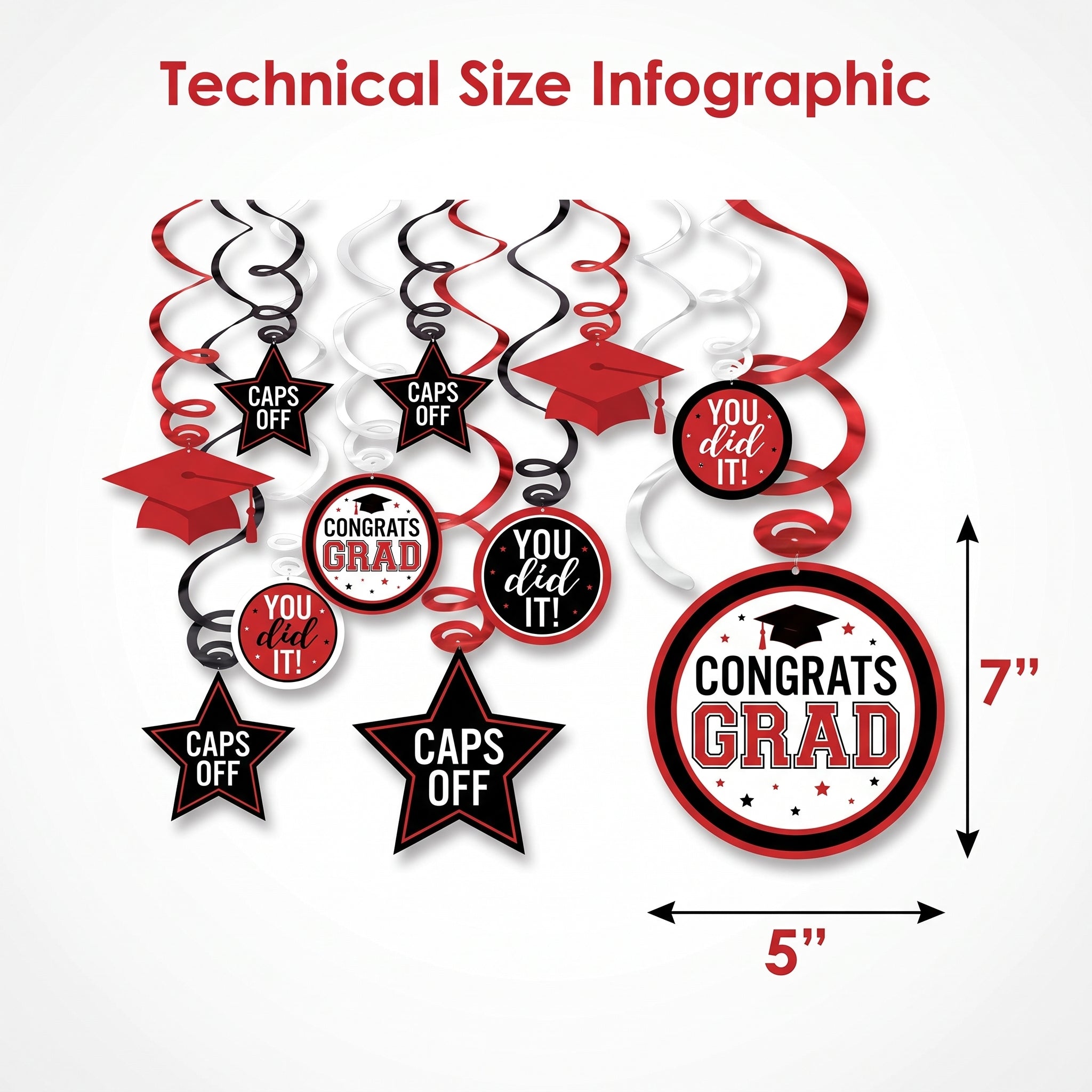Red Graduation Swirl Decorations - 12 Pack