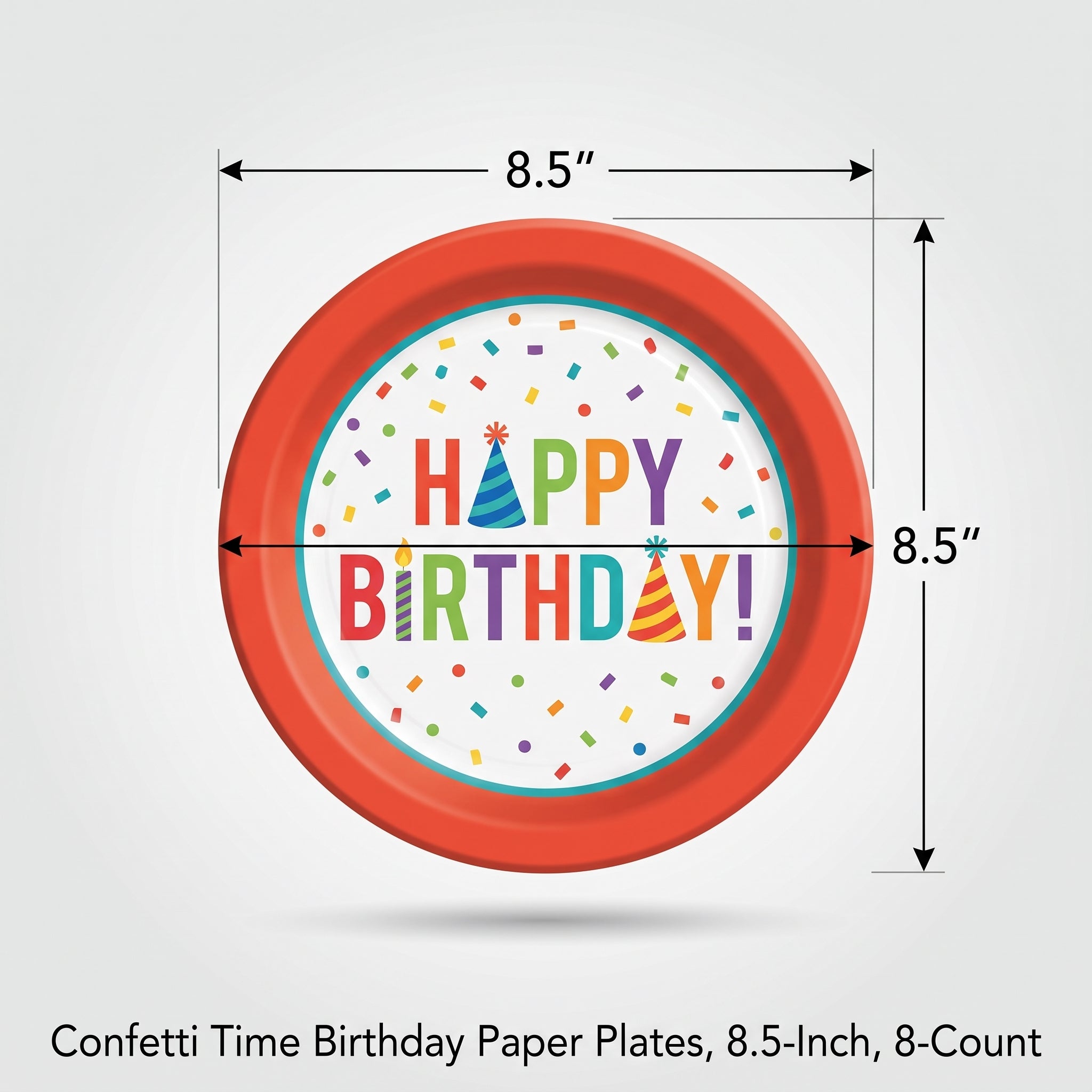 Confetti Time Birthday Paper Plates, 8.5-Inch, 8-Count